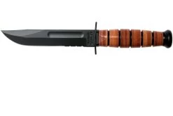 KA-BAR Short USMC 1252 Cuchillo Fijo, Parcialmente Dentado, Funda De Cuero